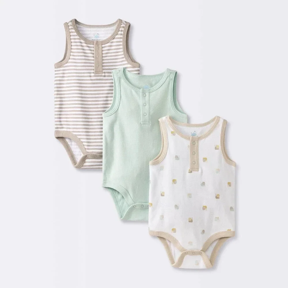 Baby 3pk Sleeveless Henley Bodysuit - Cloud Island™ Mint Green 3-6M: Cotton, Sn